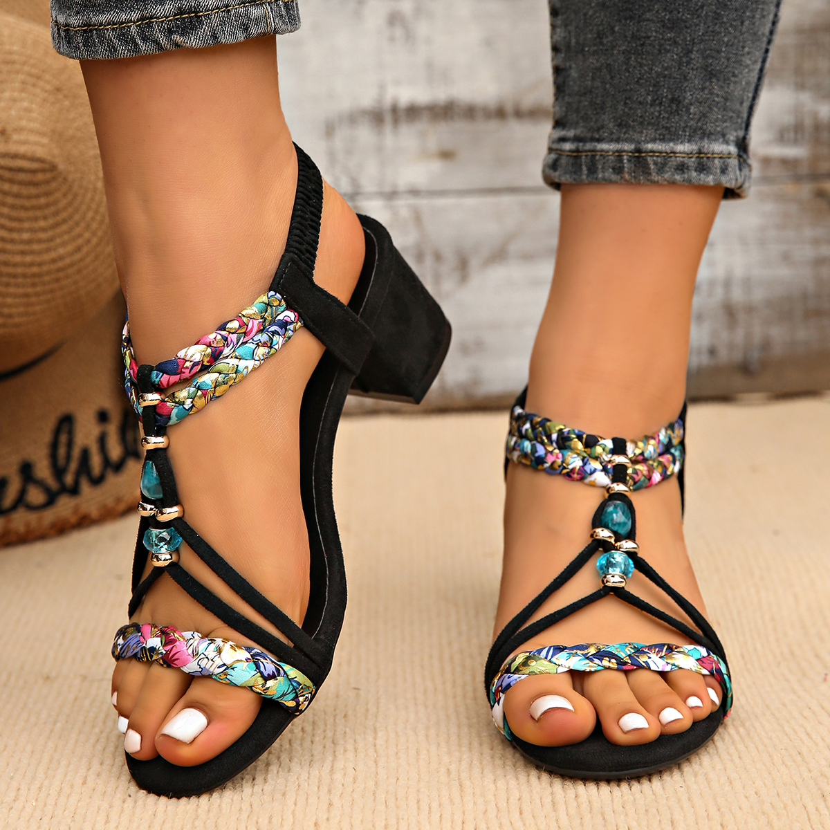 Plus Size 42 Bohemian Beaded S - Square Toe Mule บทวิจารณ์และราคา
