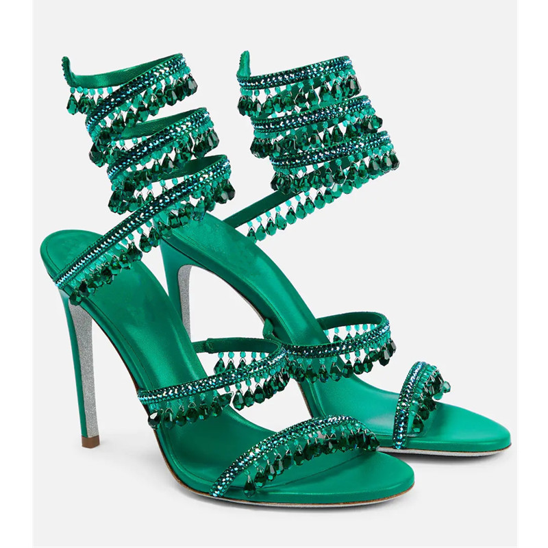 Sexy Green Crystal Fringe Stil - Ankle Strap Heels บทวิจารณ์และราคา