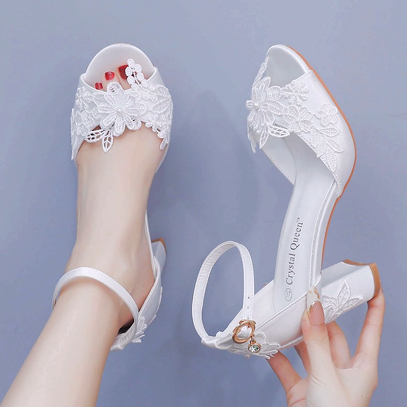 Women White Silk High Heels Su - Square Toe Mule บทวิจารณ์และราคา