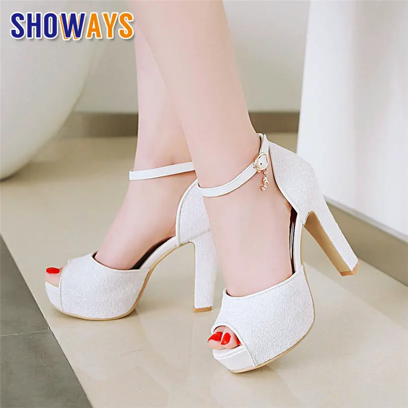 White Wedding Party Women Plat - Ankle Strap Heels บทวิจารณ์และราคา