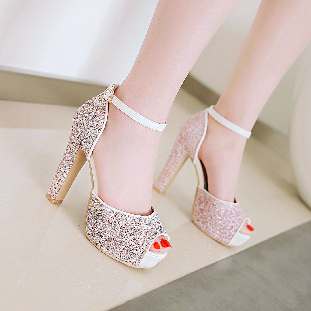 White Wedding Party Women Plat - Ankle Strap Heels บทวิจารณ์และราคา