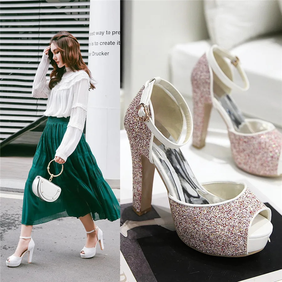 White Wedding Party Women Plat - Ankle Strap Heels บทวิจารณ์และราคา
