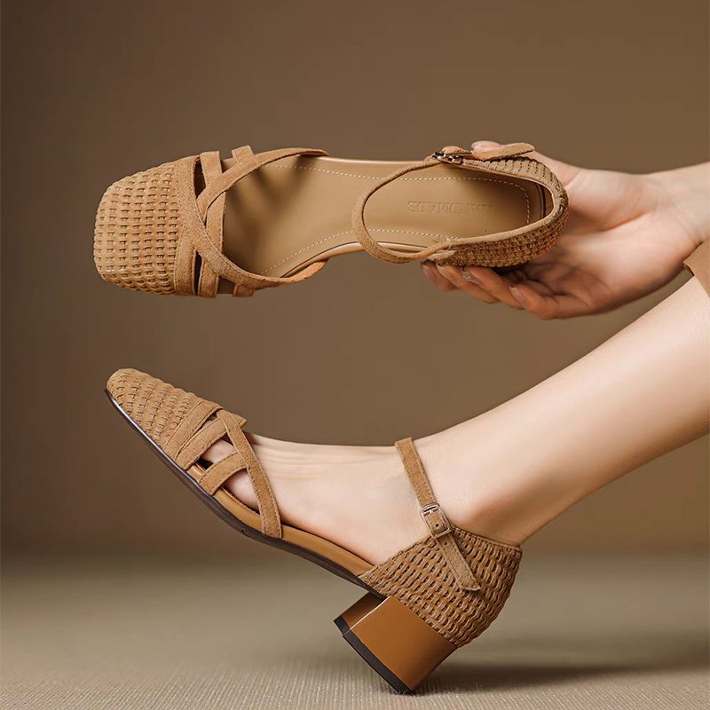 Retro Weave High Heel Sandals  - Ankle Strap Heels บทวิจารณ์และราคา