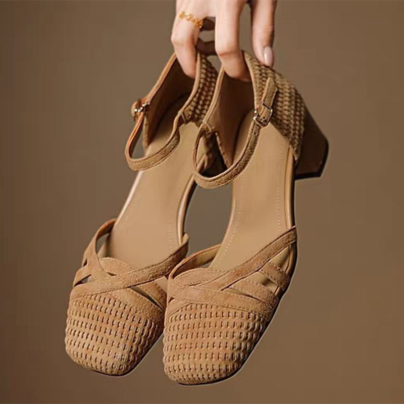 Retro Weave High Heel Sandals  - Ankle Strap Heels บทวิจารณ์และราคา