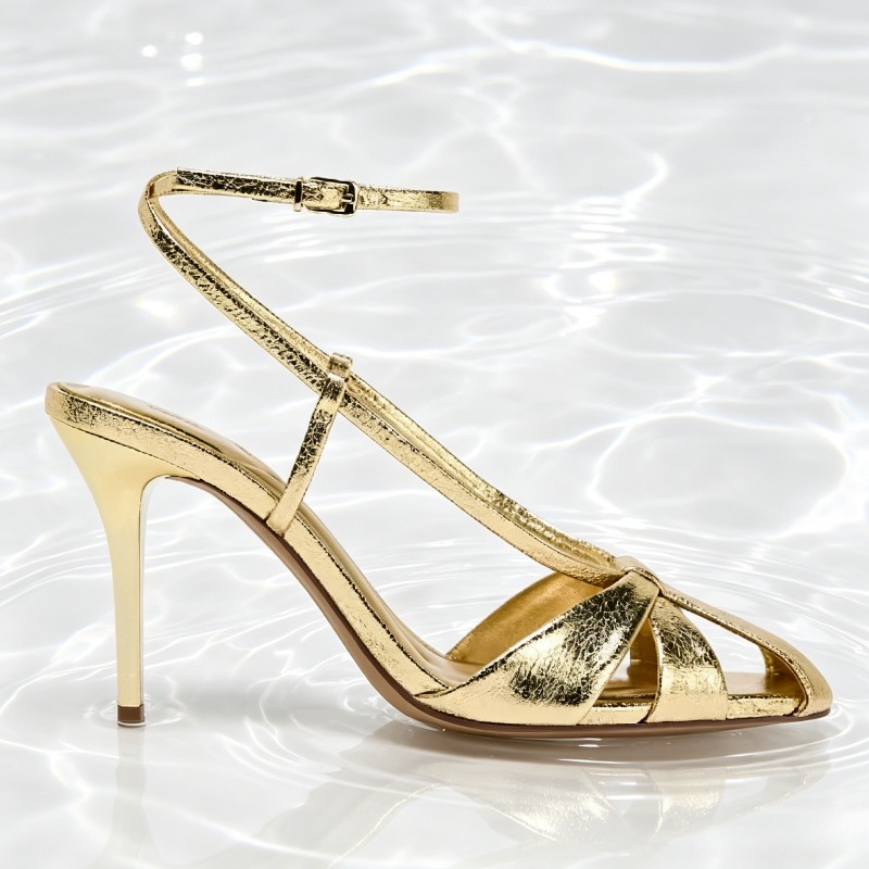 Fashion Gold Thin Heeled Sanda - Women Shoes Luxury Brand บทวิจารณ์และราคา