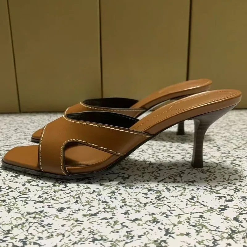 Retro Sewing Brown Women Mules - Women Shoes Branded บทวิจารณ์และราคา