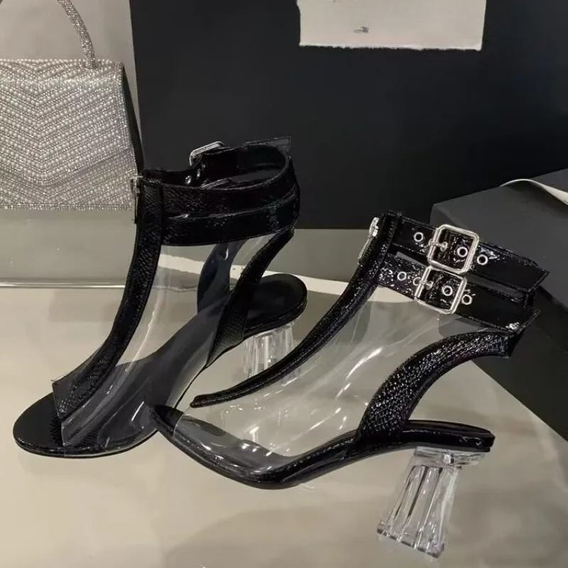 Crystal Heel Zip Sandals Summe - Square Toe Mule บทวิจารณ์และราคา