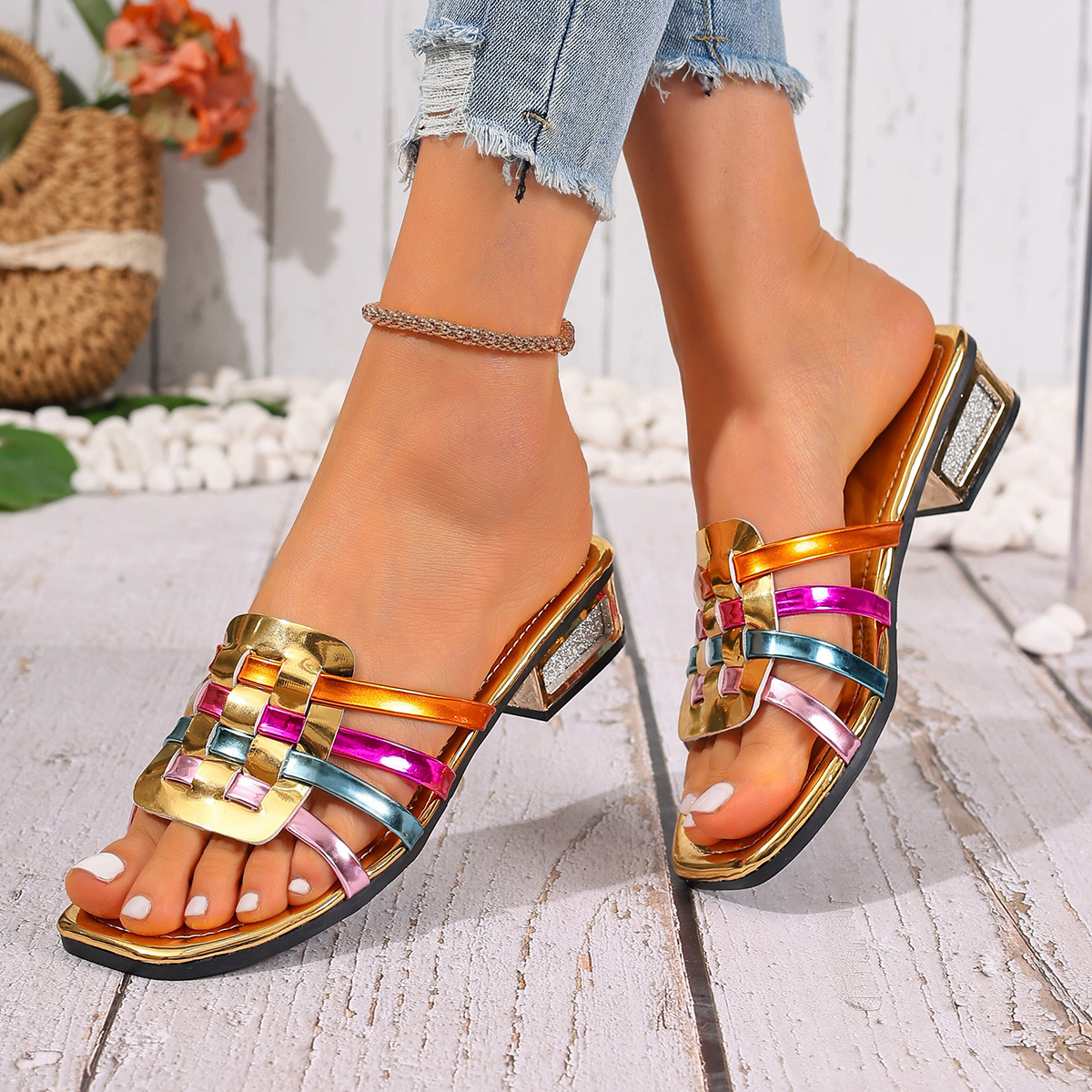 2026 New Large Size Colorful W - Ankle Strap Heels บทวิจารณ์และราคา
