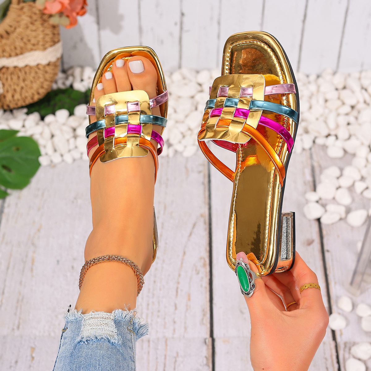 2026 New Large Size Colorful W - Ankle Strap Heels บทวิจารณ์และราคา
